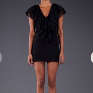 JULIA CLANCEY *Victory* black rayon knit ruffle dramatic bodycon mini dress 2 XS